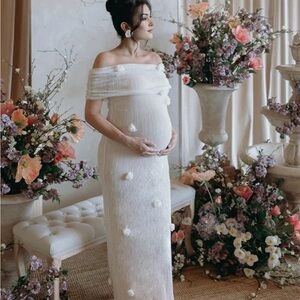 Elegant Off-Shoulder MomyKnows White Maternity Dress